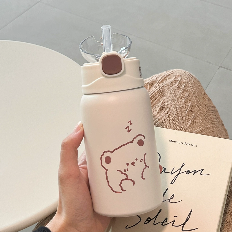 Супер милый и милый стакан для воды для девочек с высоким значением лица с соломинкой