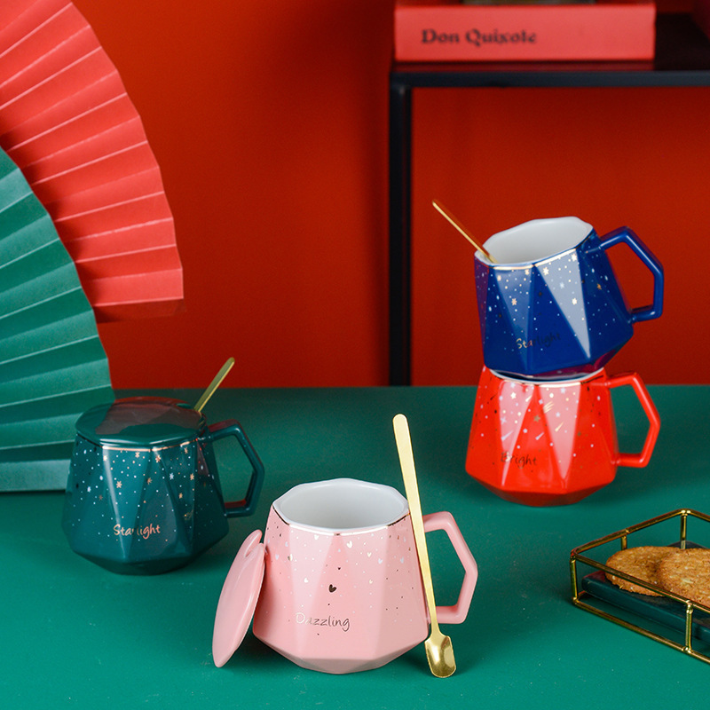 Taza de diamante rojo del norte de Europa, taza de marca de estrella, regalo de mano de alto valor, regalo de logotipo impreso privado, nicho