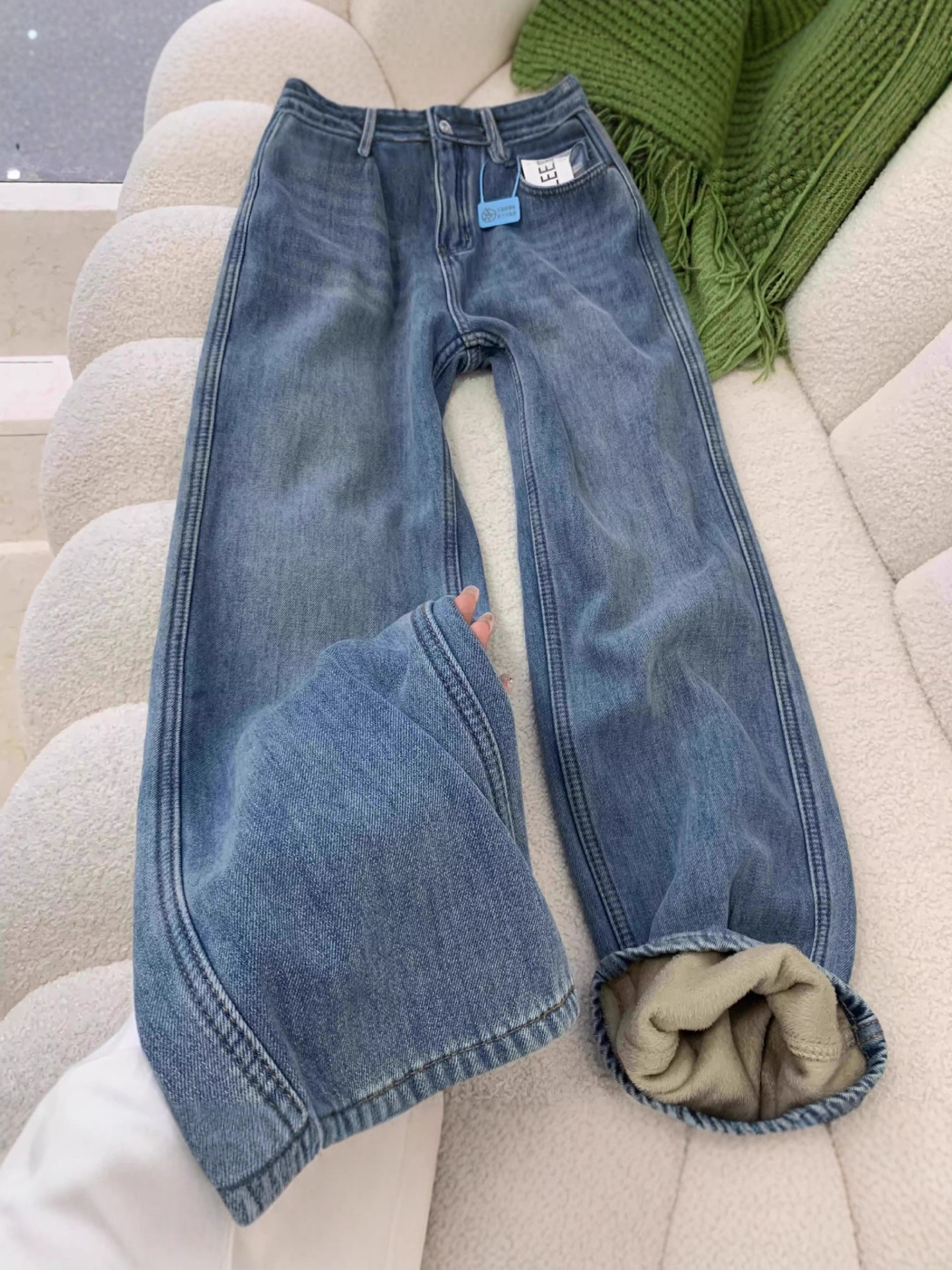 Retro fleece warm jeans