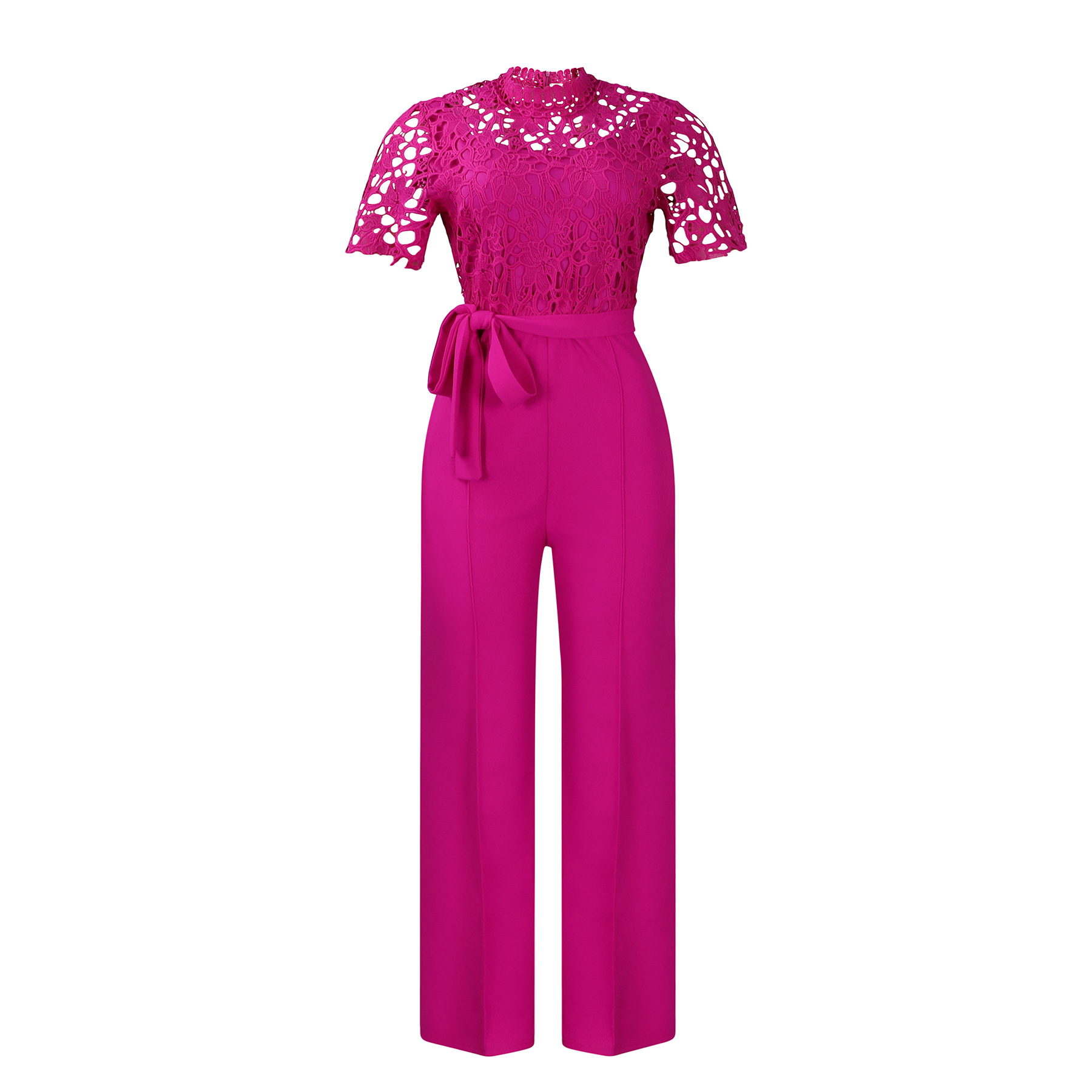 546g Weight Short Sleeve Sleeve Length Polyester Fabric Type High Waist Waist Line Jumpsuits Pants Type Daily Occasion Loose Fit Type Solid Color Pattern Summer Season Women's Gender Lace Design Casual Style Women's Daily Casual Solid Color Lace Jumpsuits 52