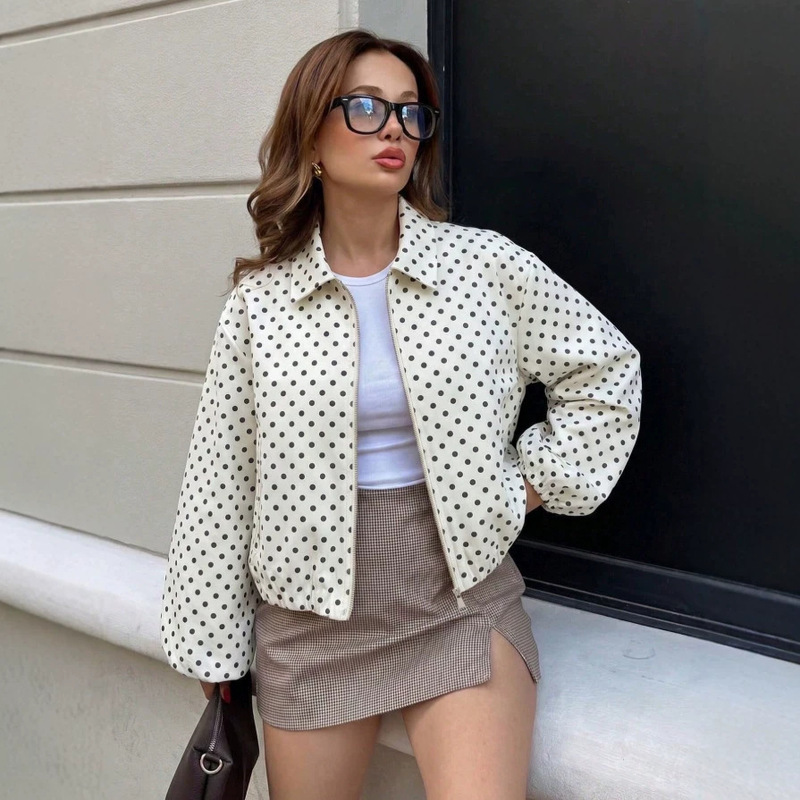 2026 European and American Cross-Border Women's Fashion Amazon Tk Autumn New Fashion Polka Dot Long-Sleeve Loose Pocket Jacket Coat 2026 European and American Cross-Border Women's Fashion Amazon Tk Autumn New Fashion Polka Dot Long-Sleeve Loose Pocket Jacket Coat