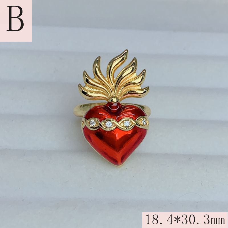 Wholesale Jewelry Vintage Style Heart Shape Copper Zircon Enamel Open Rings display picture 5