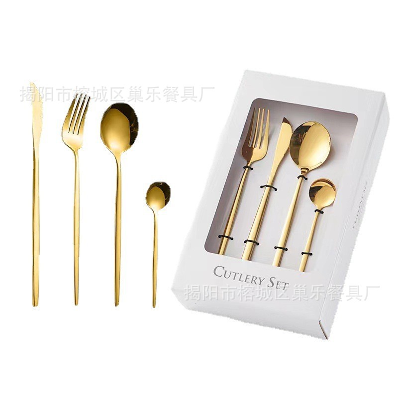Juego de cucharas, tenedores y cucharas de acero inoxidable portugués Juego de 24 piezas de vajilla de Amazon Juego de cucharas de hotel de estilo occidental creativo tenedor