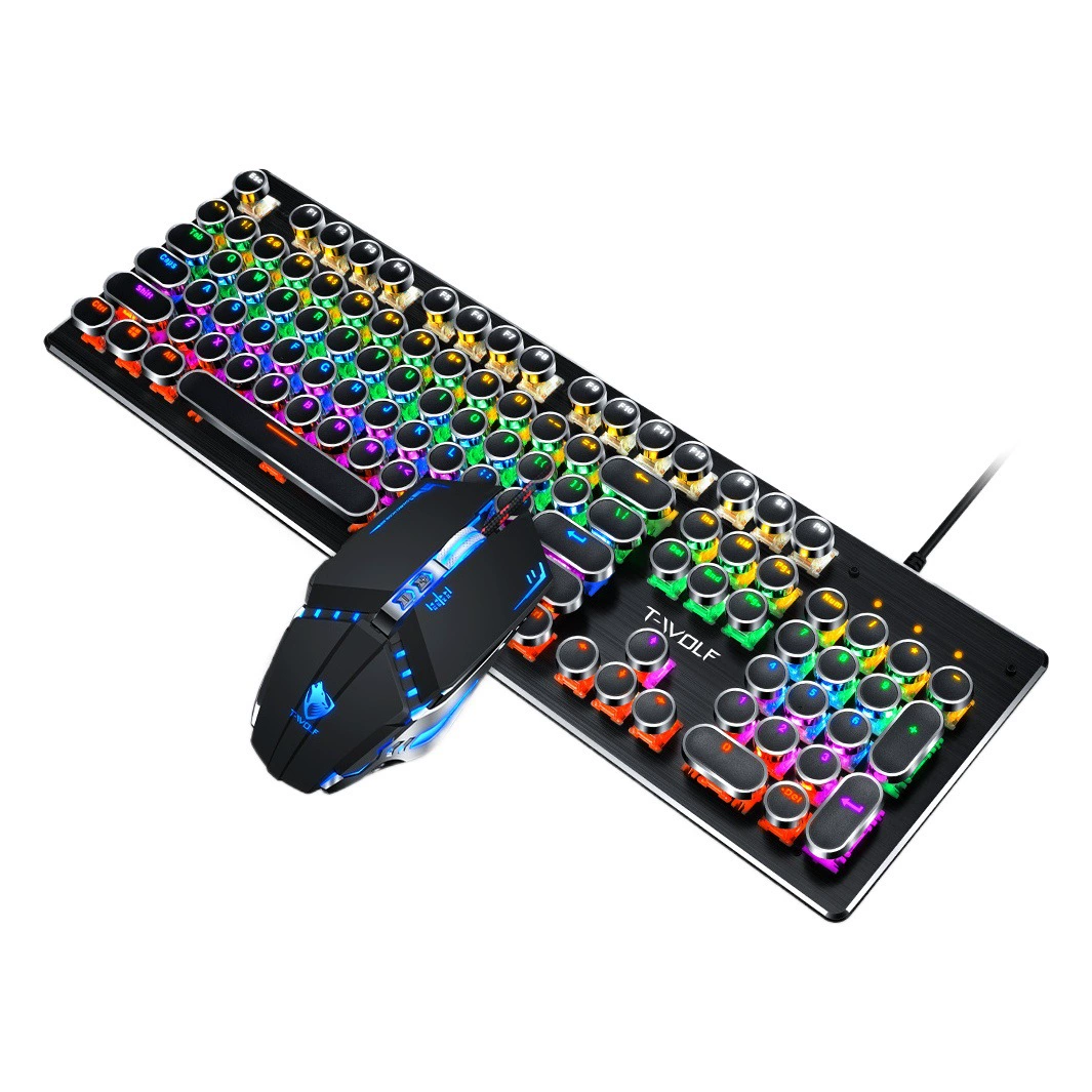 T-WOLF Thunder Wolf T75 механическая клавиатура киберспорт игры металлическая панель панк ретро круглая клавиатура русская корейская