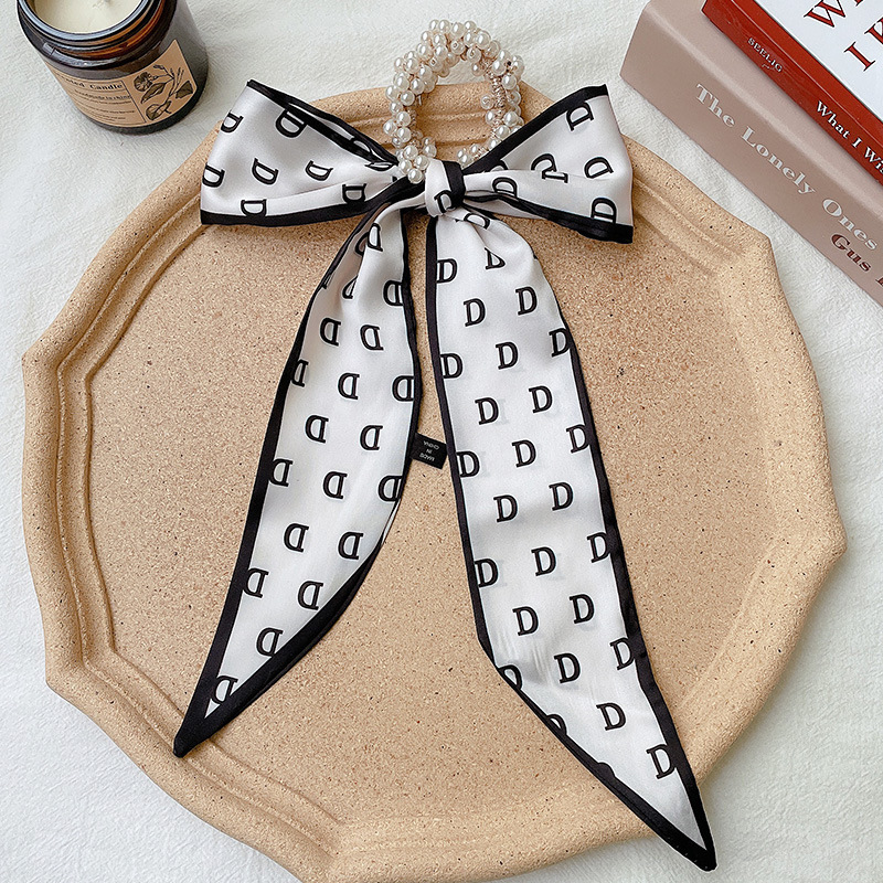 Banda de pelo de bufanda de seda para mujer corbata de pelo fino de verano de perlas cinta de arco Hada cuerda de pelo de todo fósforo estilo coreano accesorios para el cabello al por mayor