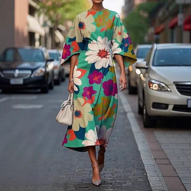 2025 Cross-Border Independent Station Amazon Flower Ocean Eternal Elegant Dress Women's Dress E439