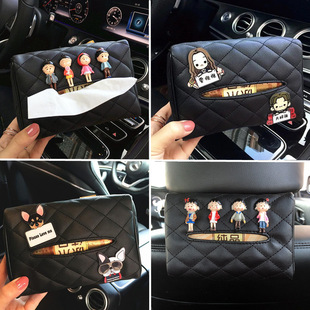 Creative car leather paper box car paper bag car hanging sun visor armrest box tissue box wholesale