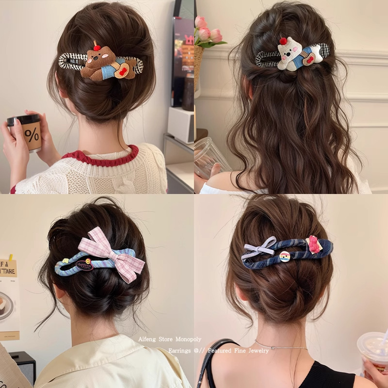 女性用のかわいい布製ヘアピン、後頭部用の高級ヘアピン、大きなワンラインのカモノハシクリップ、ヘアピンとヘッドバンド|undefined