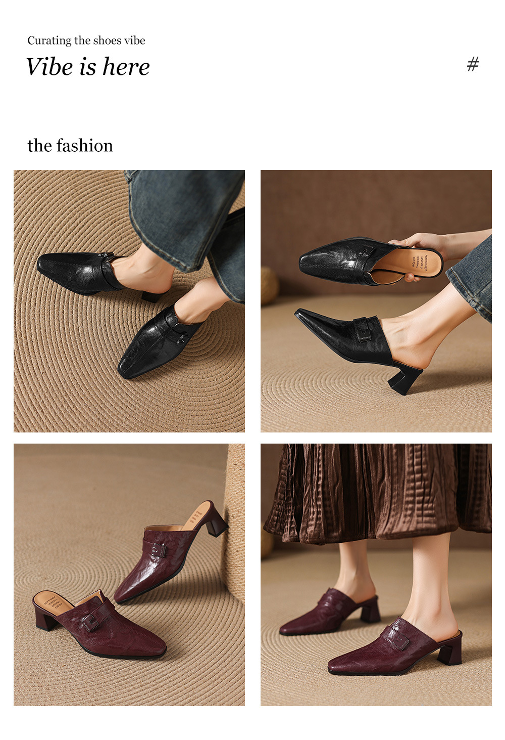 Dép sandal cao gót nữ mũi nhọn quai ngang da dê gót thô 5 cm — đen chi tiết 1