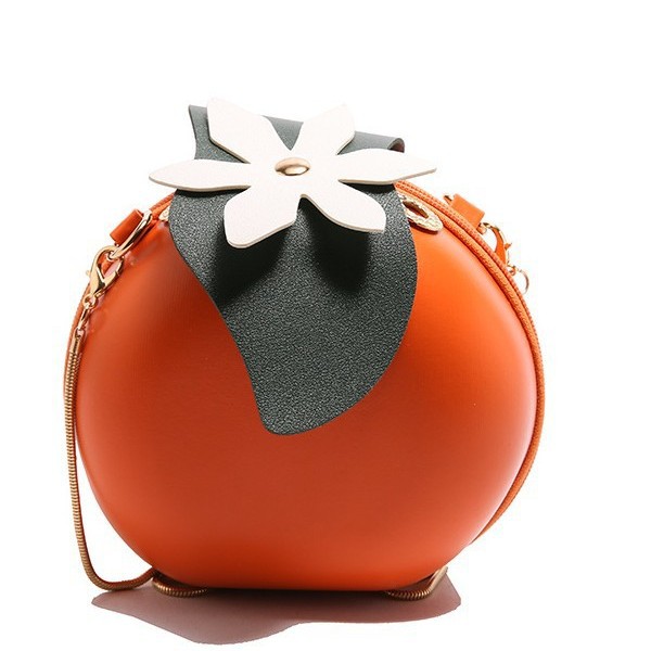 Cross-Border Bags for Women, Trendy Women's Bags, Creative Versatile Shoulder Crossbody Bags, Chain Persimmon Small Round Bags, Souvenirs