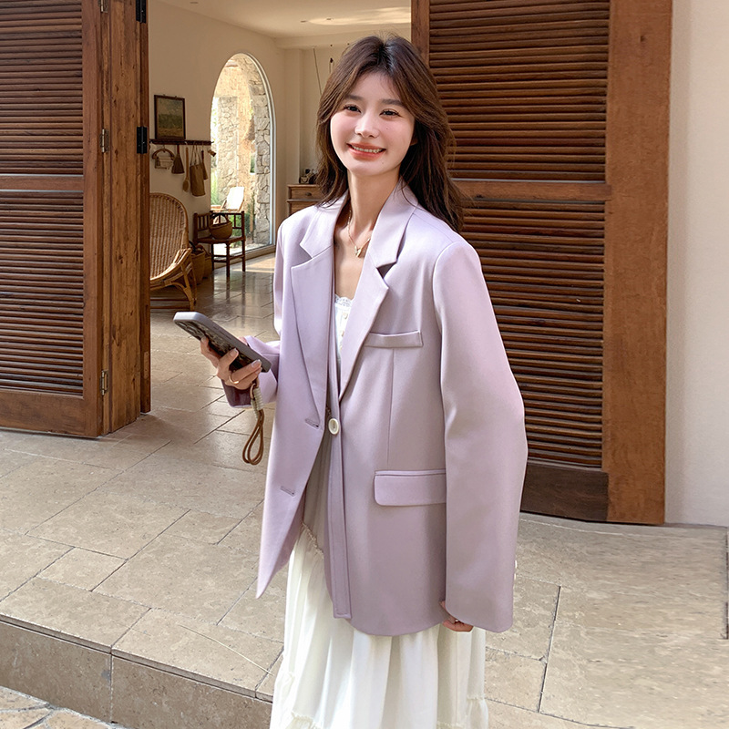 香芋紫小西装女2025年春秋季新款韩版休闲宽松显瘦气质小西服外套|undefined