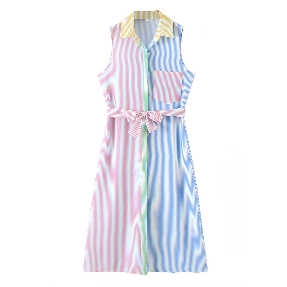 2022欧美风秋女装新款条纹中长无袖印花连衣裙   2819