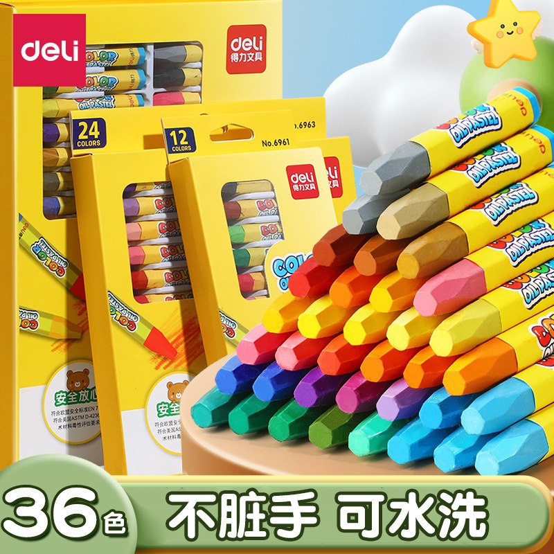 Deli oil painting stick baby crayon brush color pen wax pen suit kindergarten oil brush safe washable wholesale