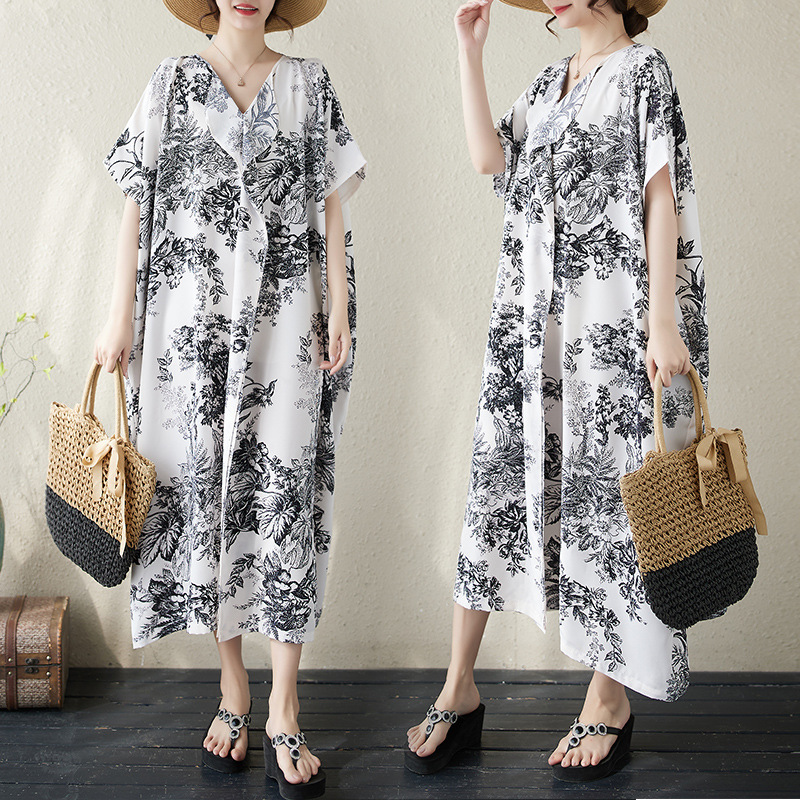 2025 Summer New Style Artistic Retro Print Three-Dimensional Cut Loose Oversized Vacation Dress 2025 Summer New Style Artistic Retro Print Three-Dimensional Cut Loose Oversized Vacation Dress