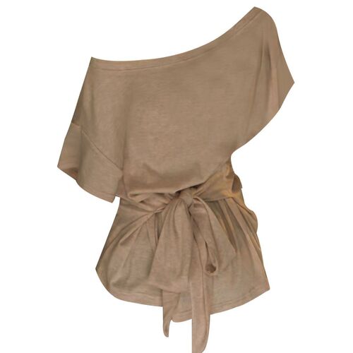 Pure sexy hot girls slanted neck off-shoulder short-sleeved T-shirt for women in spring and summer new design, lazy straps, waist-hugging slimming top