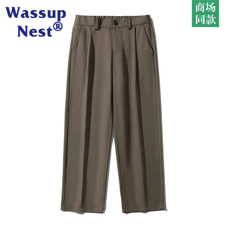 wasuup Pants Men's New Summer High Sense Straight Pants Suit Casual Pants Ice Silk Pants