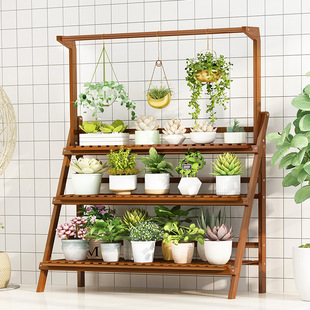 Flower Stand Solid Wood Floor-standing Storage for Living Room Balcony Outdoor Meat Flower Shop New Chinese Style Windowsill Ornaments Flower Pot Rack