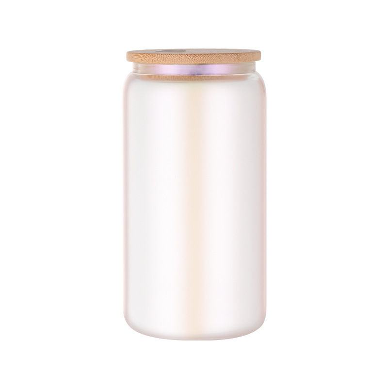 16oz comercio exterior gradiente de color de sublimación de vidrio electrochapado camaleón fluorescente arco iris pintura vidrio taza de agua taza de masón