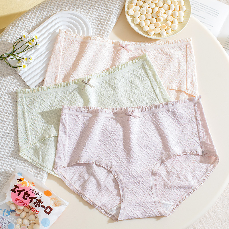 Women's underwear 40S cotton jacquard Japanese girls briefs 7A antibacterial comfortable cute waist breathable shorts women