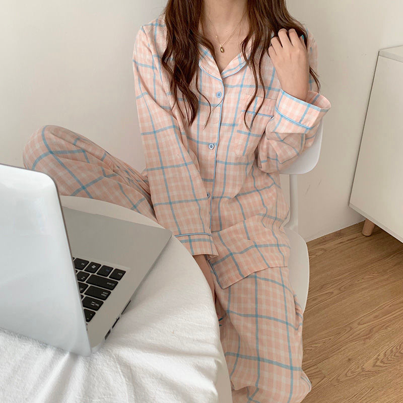 Women's Internet Popular Instagram Style Pajamas Cardigan Pajamas Women's Spring and Autumn Long Sleeve Student Home Clothes Set