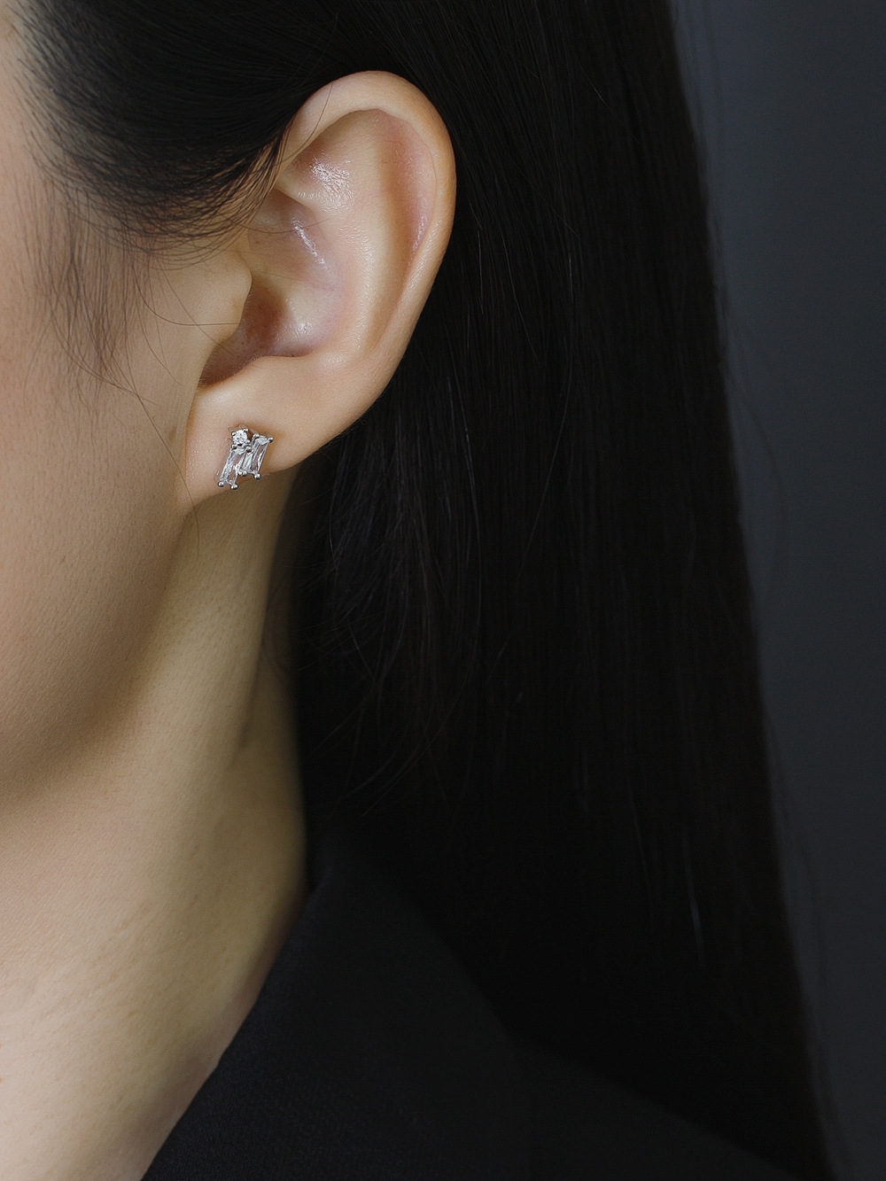 Simple Style Geometric Sterling Silver Inlay Zircon Ear Studs 1 Pair