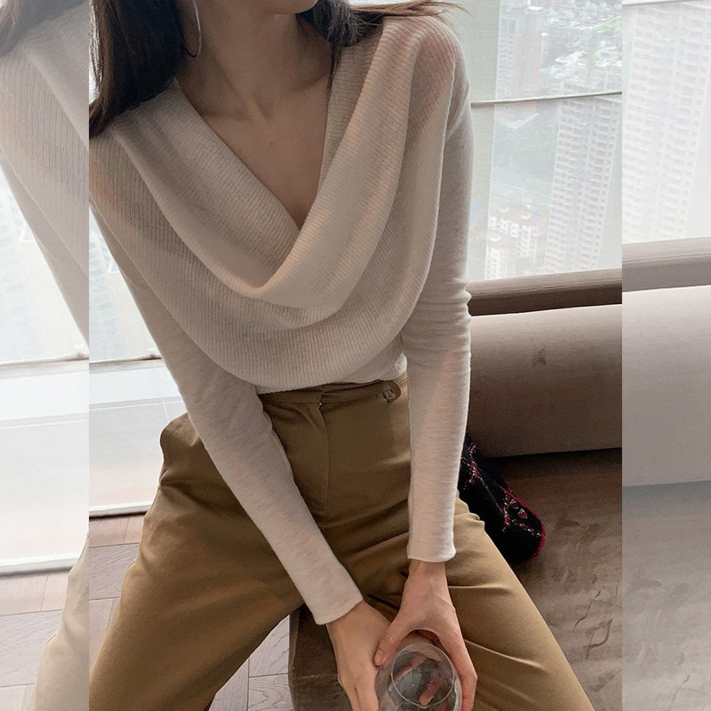气质拿捏 松散织法 骨感美人荡领/露肩针织衫