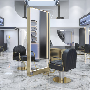 Barber shop mirror floor-to-floor hairdressing shop mirror table with lamp hot dyeing Internet-style mirror single-sided high-end hair salon trendy mirror table