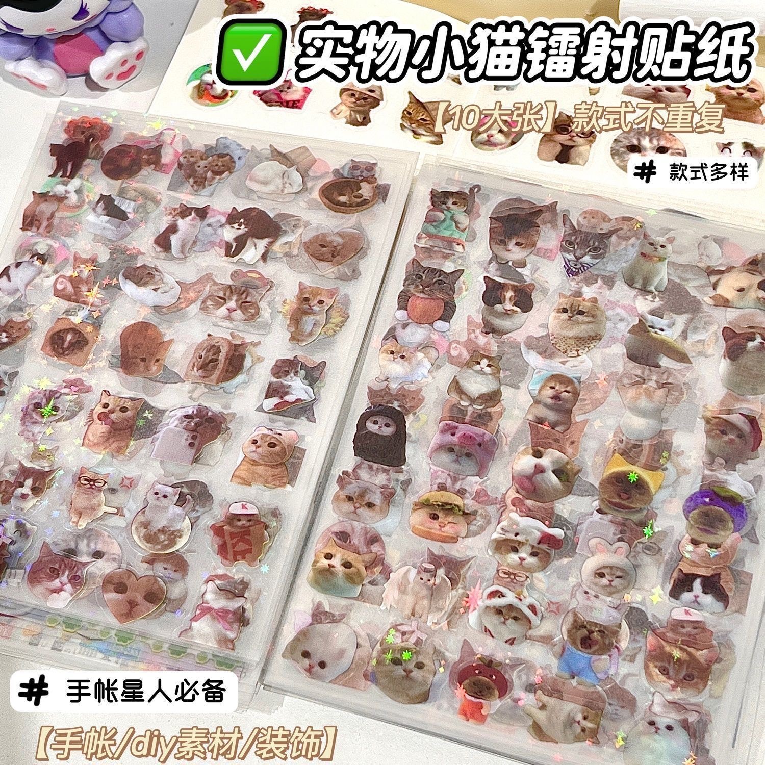 Double transparent laser sticker-real kitten