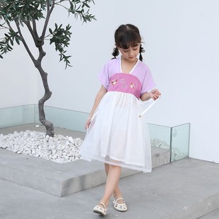 Children's Hanfu Summer Girl's Children's Wear Chinese Style Super Fairy Antique Improved Tang Ancient Dress Little Girl's Chiffon Yarn dress