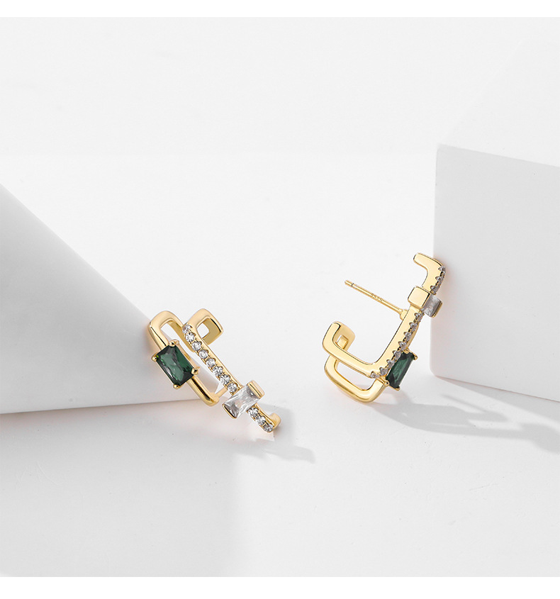 fashion s925 sterling silver inlaid color zirconium rectangular stud earrings