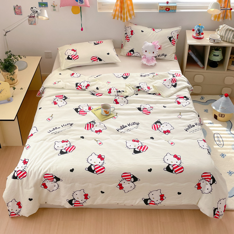 Summer Class A Washed Knitted Cotton Summer Quilt Summer Cool Quilt Single Air-conditioning Quilt Machine Washable Washed Kindergarten Thin Quilt