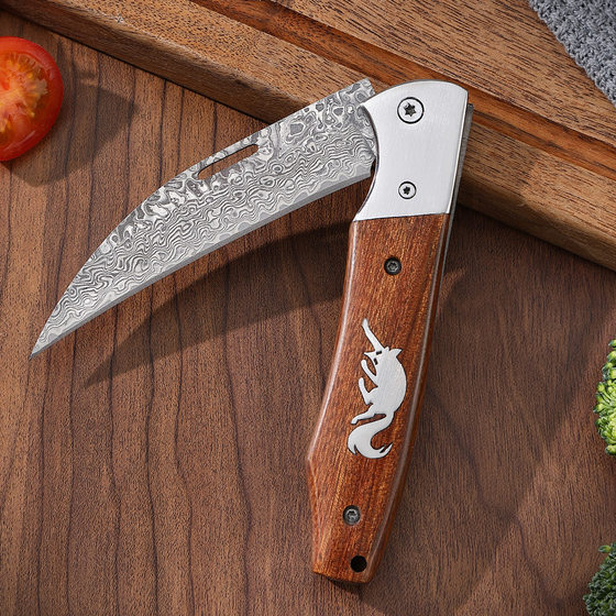 Three-in-one Steel Folding Multi-use Fruit Knife Ultra-sharp Hand-handle Knife Peel Outdoor Damascus Steel Portable Mountaineering Knife