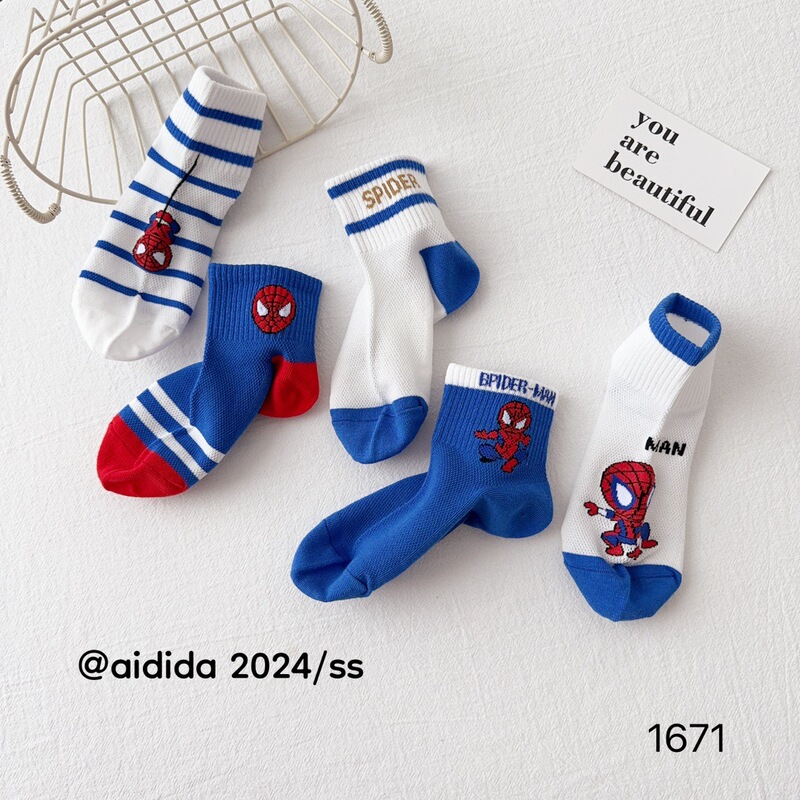 Children's Spiderman Thin Mid-tube Socks Summer Mesh Marvel Superman Male Baby Short Socks Love Tick-tock Children's Socks