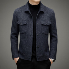 羊毛男士双面呢短款夹克条纹秋冬翻领男潮双面呢大衣秋季新品长袖