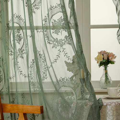 French Country lace curtain for living room, bedroom, balcony, bay window, semi-lightproof window curtain with gauze and valance, lotus leaf edge