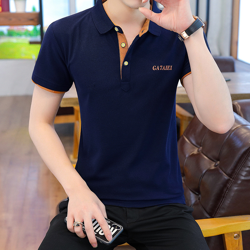Camiseta de manga corta de los nuevos hombres del verano camiseta de color sólido Camiseta estilo coreano solapa media manga de algodón camiseta de polo delgada