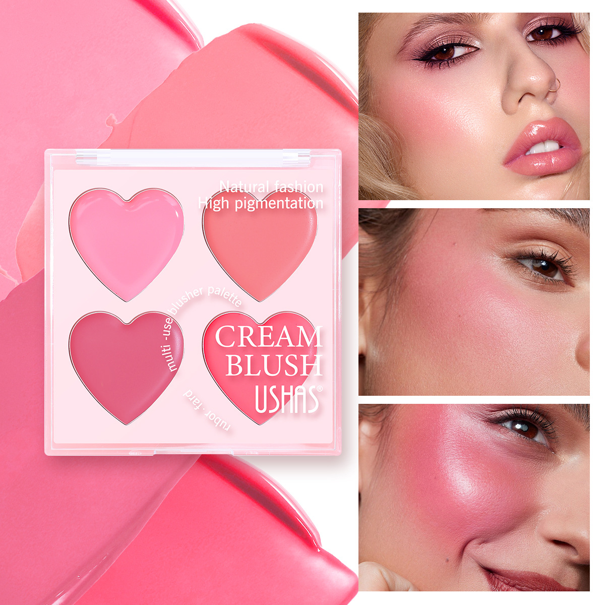 USHAS venta caliente transfronteriza amor reparación color mate rubor crema de rubor natural de cuatro colores al por mayor