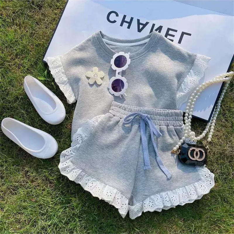 Летняя детская одежда бренда, комплект, детская футболка, спортивный костюм, корейский стиль, с коротким рукавом, западный стиль