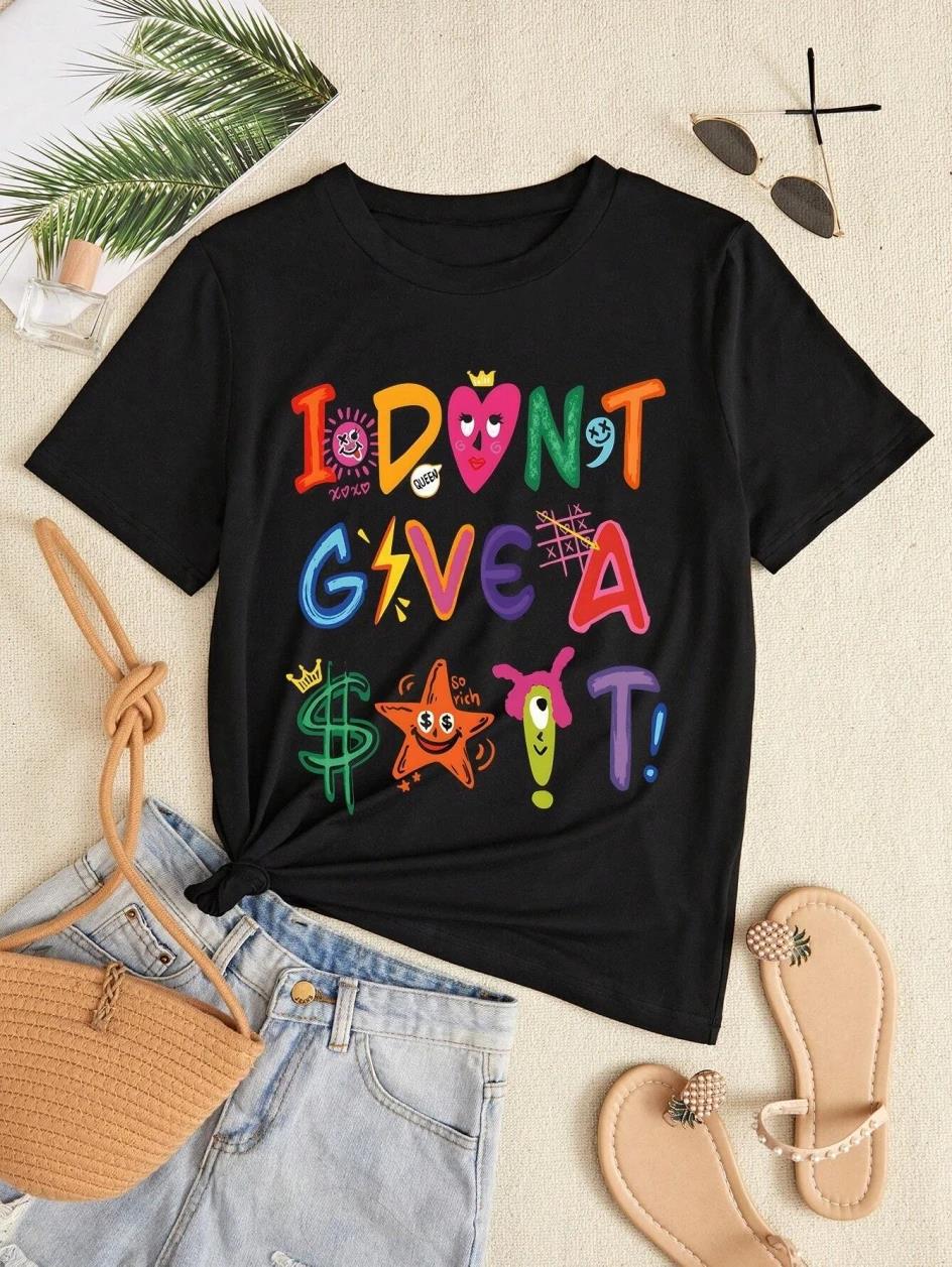 [Women T-Shirt Cute Cartoons Letter Printing Tops Breathable]