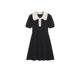 Thirteen Lines Women's High-end Style Small Fragrance Style Small Black Dress Women's Small High Waist A- shaped Ice Silk Knitted dress Women