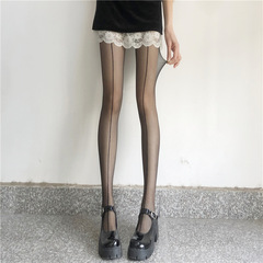 A line silk women's summer ultra-thin full-transparent black pantyhose JK sexy rear vertical line shrimp thread socks
