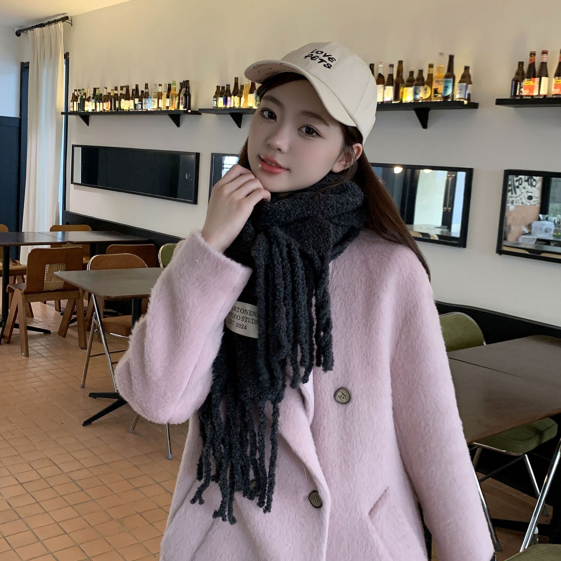 2024 invierno con lana larga y gruesa, collar de color sólido, nuevo tipo de lana cálida, bufandas de pareja