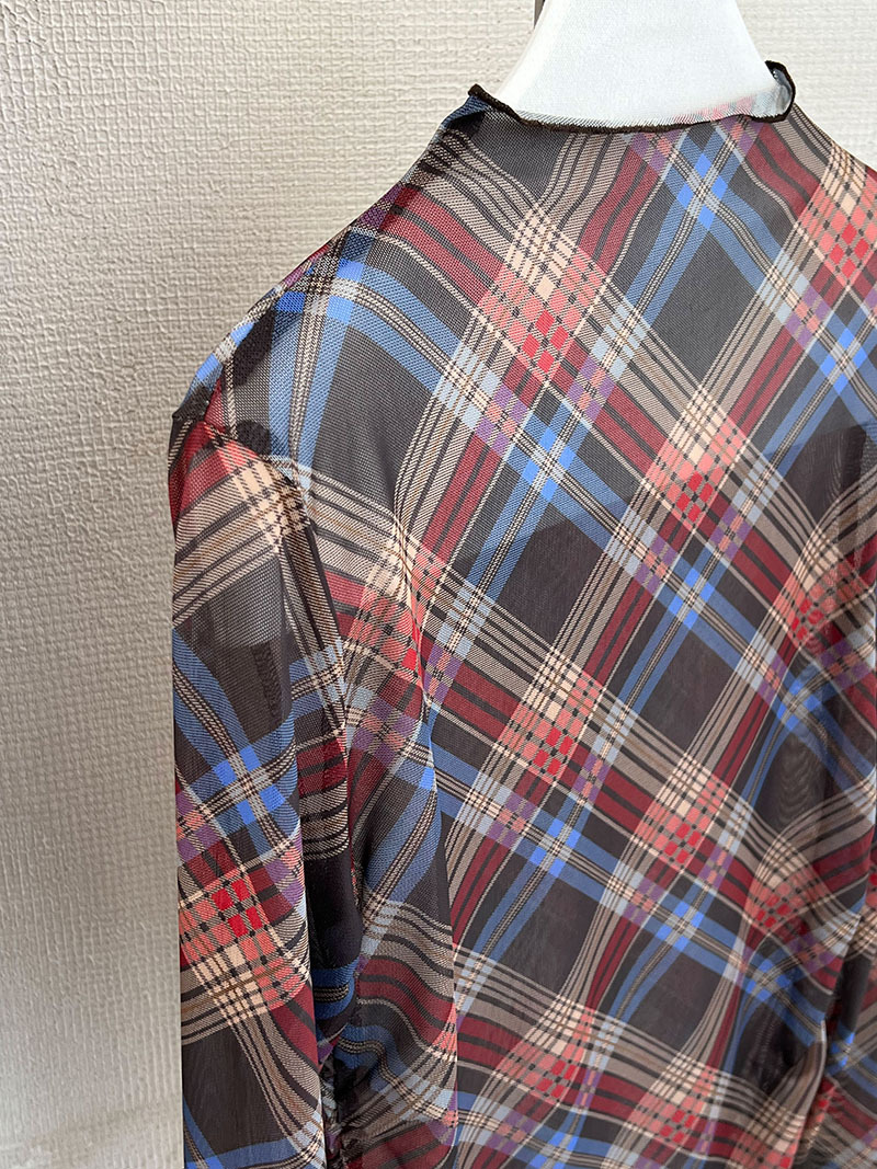 Plaid Mesh T shirt Women Spring Sexy Pleated Waist Tight Slimming Bottoming Top