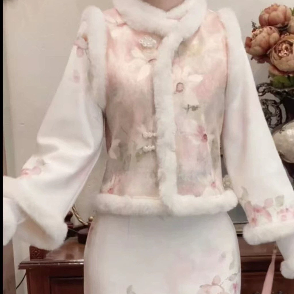 Новый зимний китайский стиль осень-зима новый национальный ветер с принтом бархатный жилет новый китайский бархатный чонсам платье