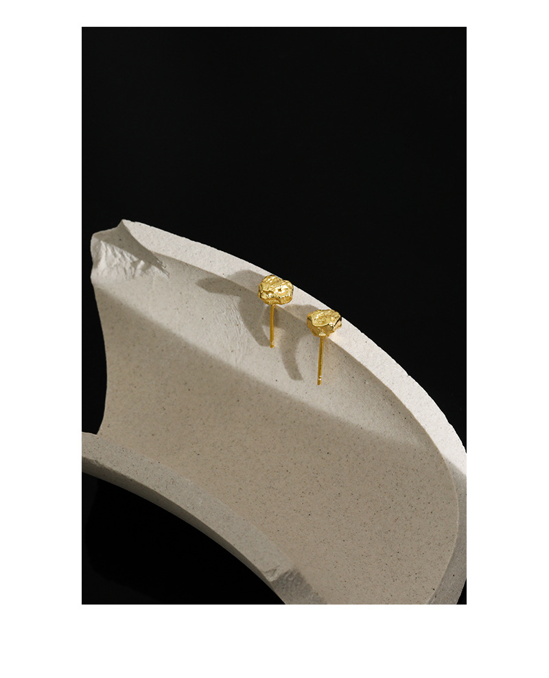 Geometric Pattern Korean Irregular Concave-convex Lava S925 Sterling Silver Earrings