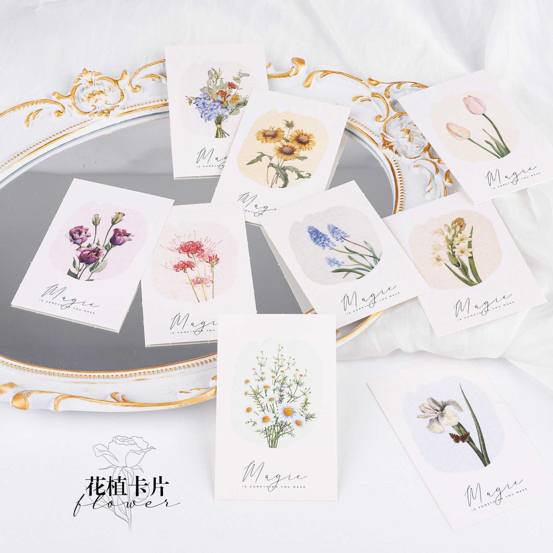 Flor planta tarjeta floral tarjeta de felicitación tarjeta colgante carta de felicitación escritura a mano tarjeta en blanco ramo caja de flores flor regalo a juego flor