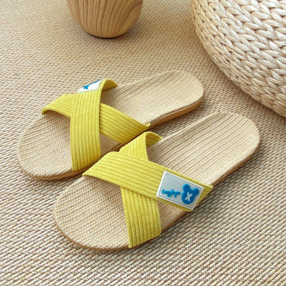 Cross Belt New Four Seasons Linen Slippers Women's Summer Home Couple's Indoor Soft Bottom Non-Slip Sandals for Men