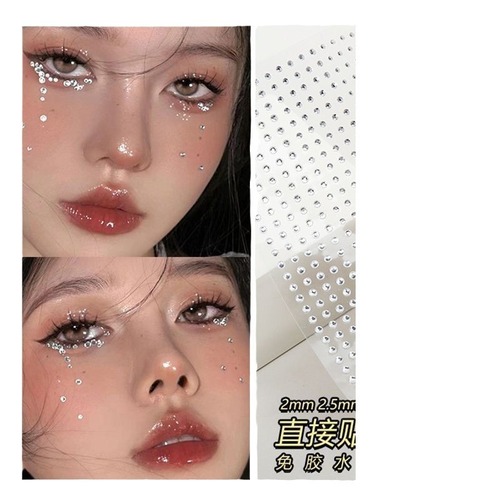 Face adornments with rhinestones, concert diamond makeup, bridge-of-nose makeup, shattered rhinestones, tear rhinestones, pearl diamonds, stage performance, face stickers