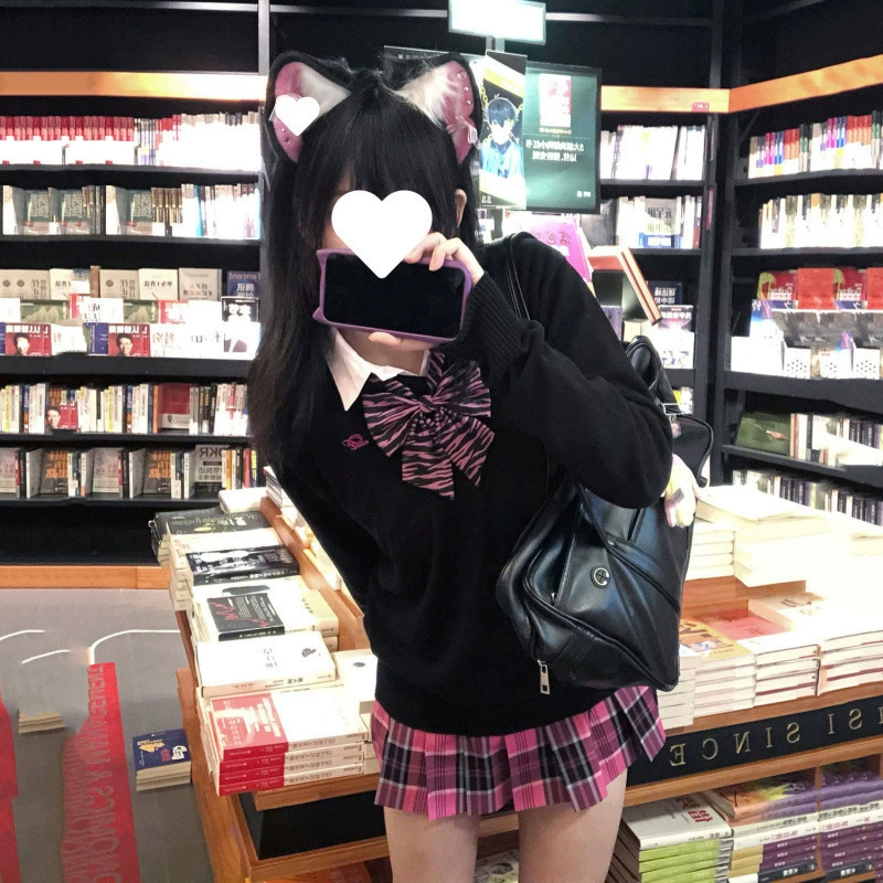 Shuiji Zhong/JK Комплект свитера Пуловер с v-образным вырезом Униформа класса Трикотаж с длинными рукавами с вышивкой Осень-зима Школьный стиль.