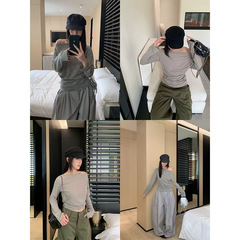 誉一新款2025秋季美式甜辣风条纹斜肩t恤女宽松百搭上衣女c250591